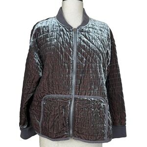 Anthropologie Hei Hei Jacket Womens XL Gray Quilted Velvet Bomber Lagenlook Boxy